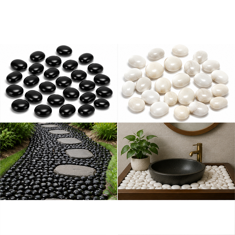 Marine Aquarium Tanks - White&Black Polished River Rocks 200g-400g, Smooth