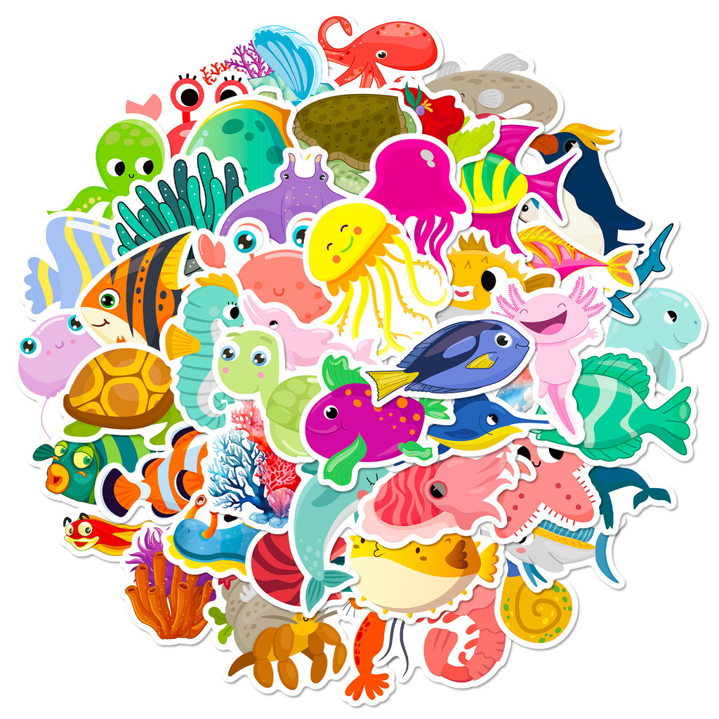 50Pcs Marine Life Stickers Dol - Marine Life Aquariums 评论和价格